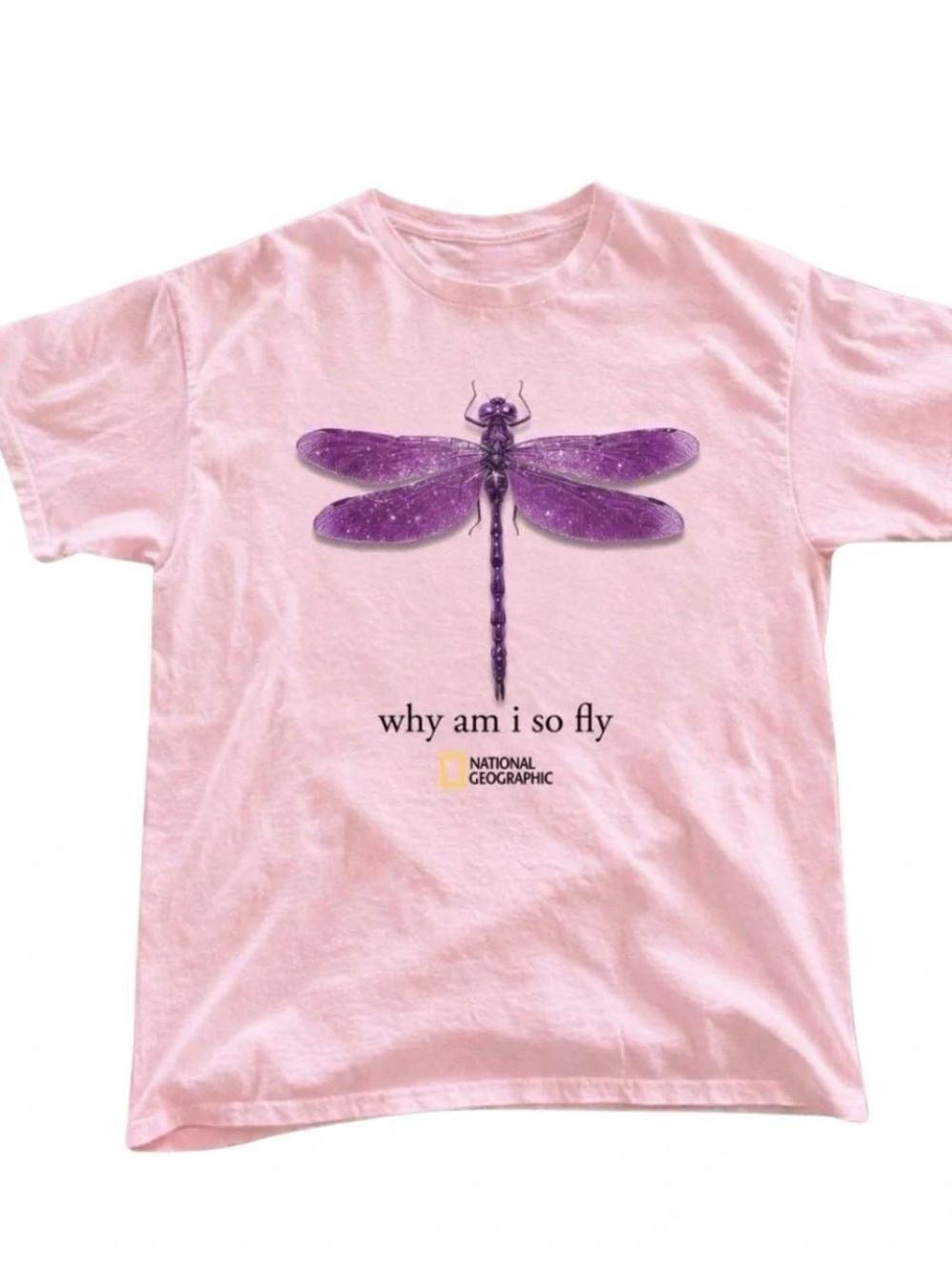 Gildan Pink Tee with Purple Dragonfly Graphic